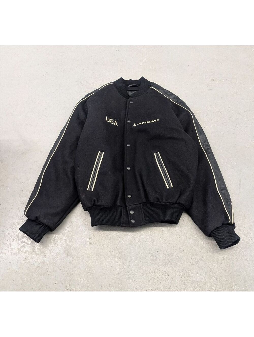 Vintage 90s Atomic Race Wear USA Wool and Leather Jacket